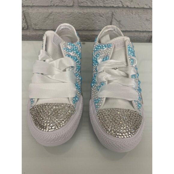 Converse Unisex Faux Pearl & Rhinestone Custom Sneakers Size M 6 / W 8 - Picture 3 of 11
